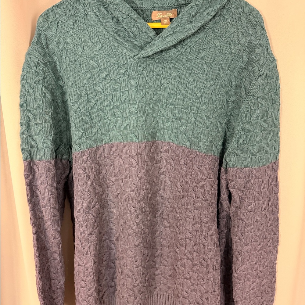 Tasso Elba Teal and Lavender Cable-Knit Shawl Collar Cardigan